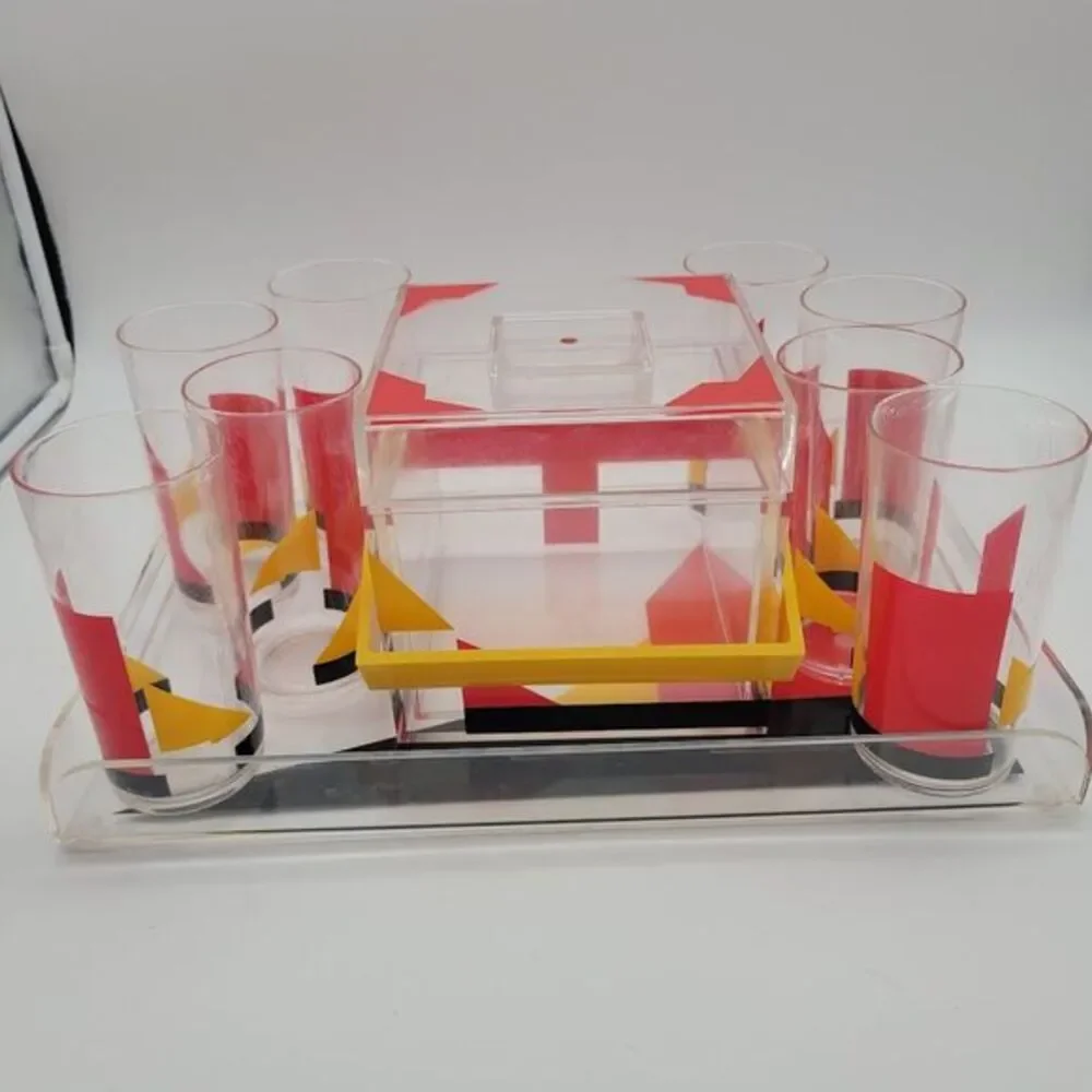 VTG 10pc Acrylic Art Deco Ice Bucket High Ball Tumblers &‎ Serving Tray